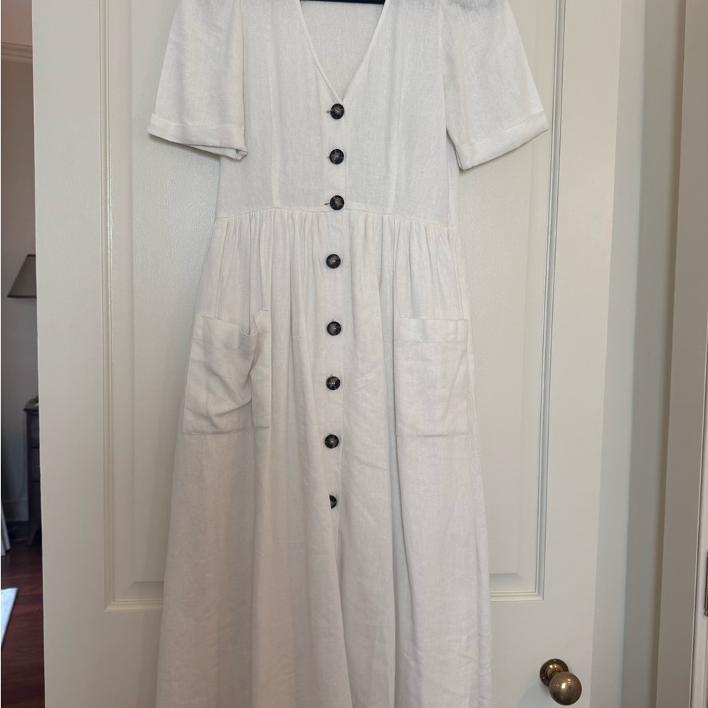 White Linen Midi Dress